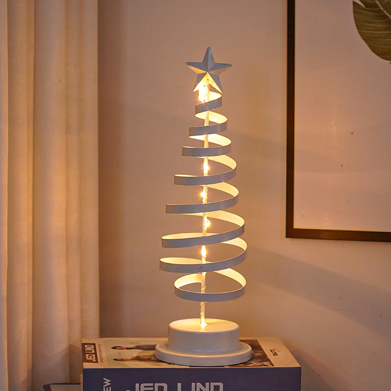 LED Christmas Tree Spiral Table Lamp – Wrought Iron Xmas Tree Night Light & Holiday Decor
