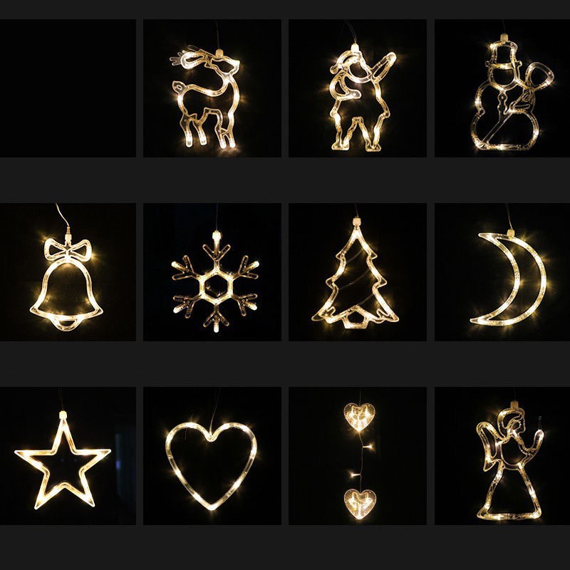 Christmas LED Suction Cup Chandelier - Santa Claus, Elk, Snowman Holiday Window Decor Lights