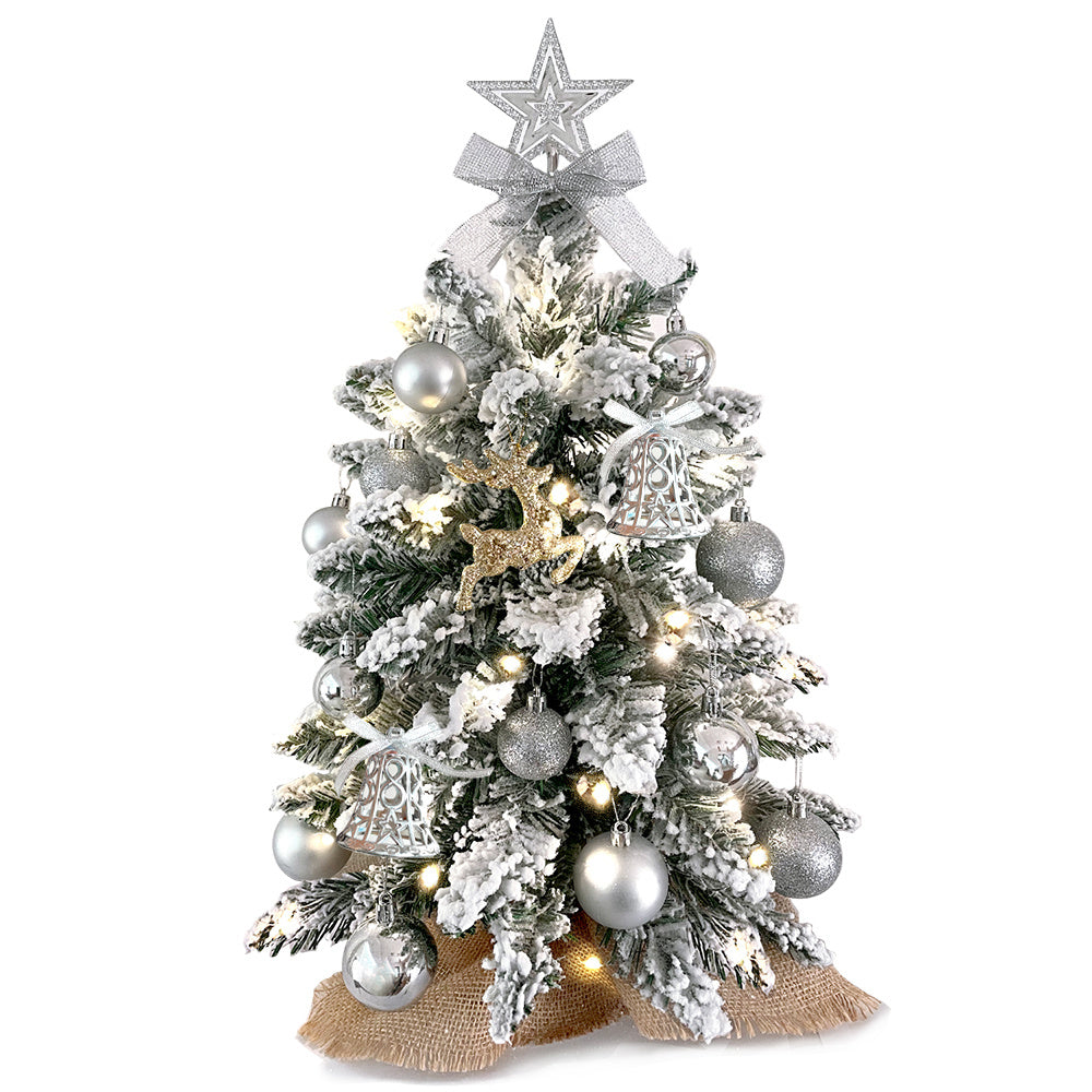 2ft Mini Christmas Tree with Lights - Flocked Snow Artificial Tabletop Xmas Tree for Home & Office Decor