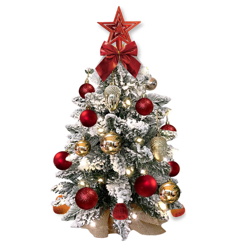 2ft Mini Christmas Tree with Lights - Flocked Snow Tabletop Holiday Decoration