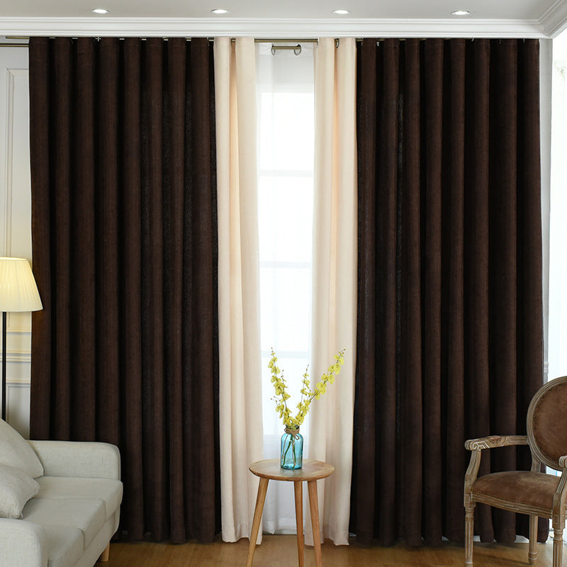 Simple Solid Chenille High Shading Curtains for Living Room and Bedroom