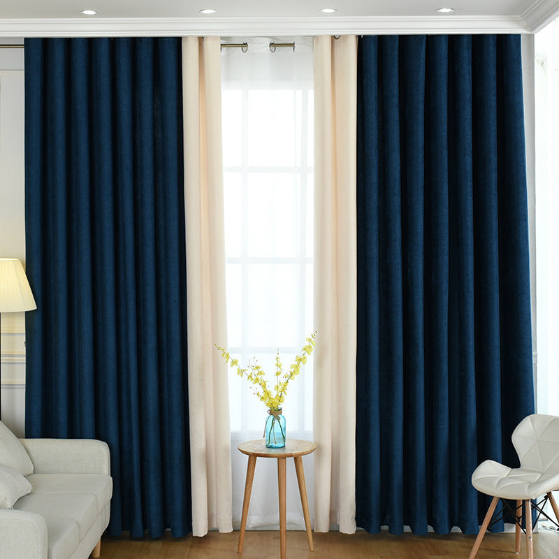 Simple Solid Chenille High Shading Curtains for Living Room and Bedroom