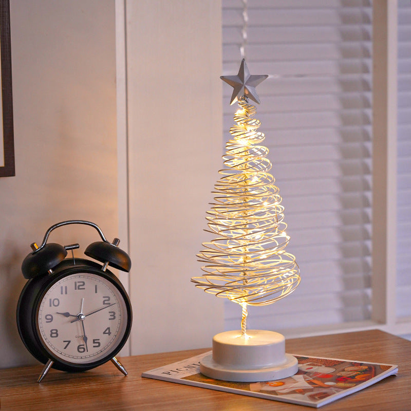 LED Christmas Tree Spiral Table Lamp – Wrought Iron Xmas Tree Night Light & Holiday Decor