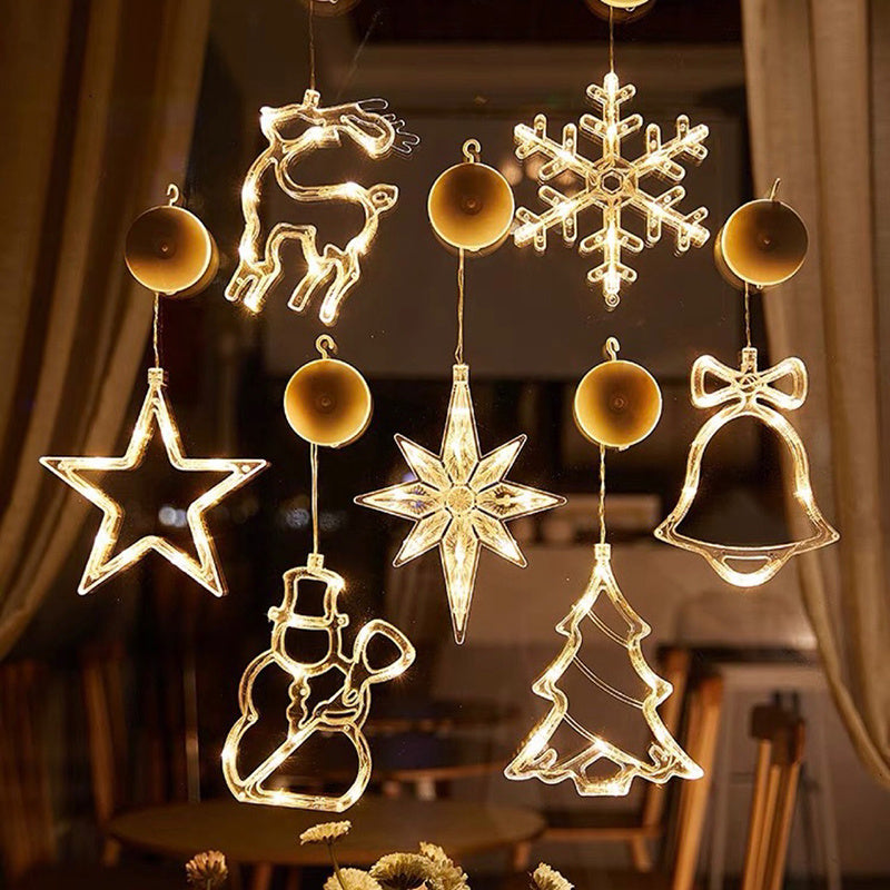 Christmas LED Suction Cup Chandelier - Santa Claus, Elk, Snowman Holiday Window Decor Lights