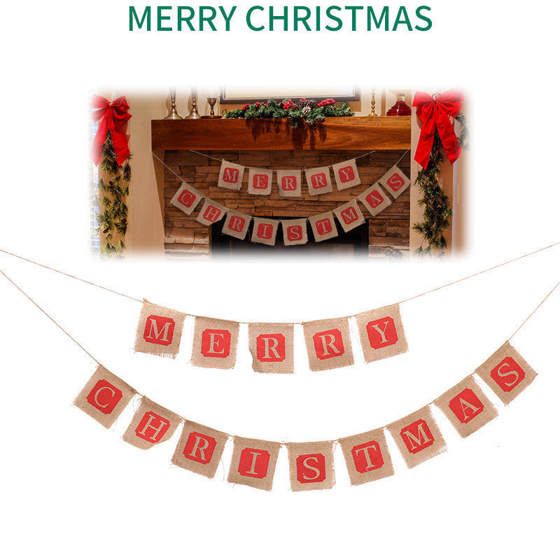 Merry Christmas Sackcloth Flag Banner - Christmas Holiday Banner Decoration