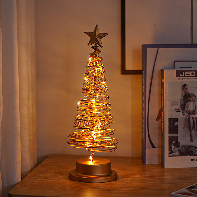 LED Christmas Tree Spiral Table Lamp – Wrought Iron Xmas Tree Night Light & Holiday Decor