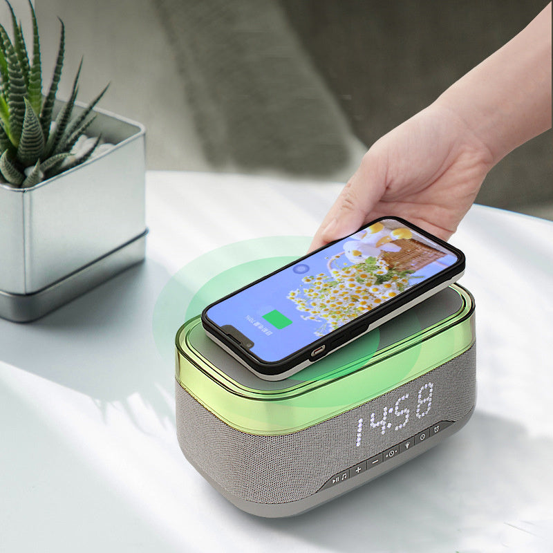 Multifunctional Alarm Clock with Bluetooth Speaker & Wireless Fast Charger | Night Light & Home Decor