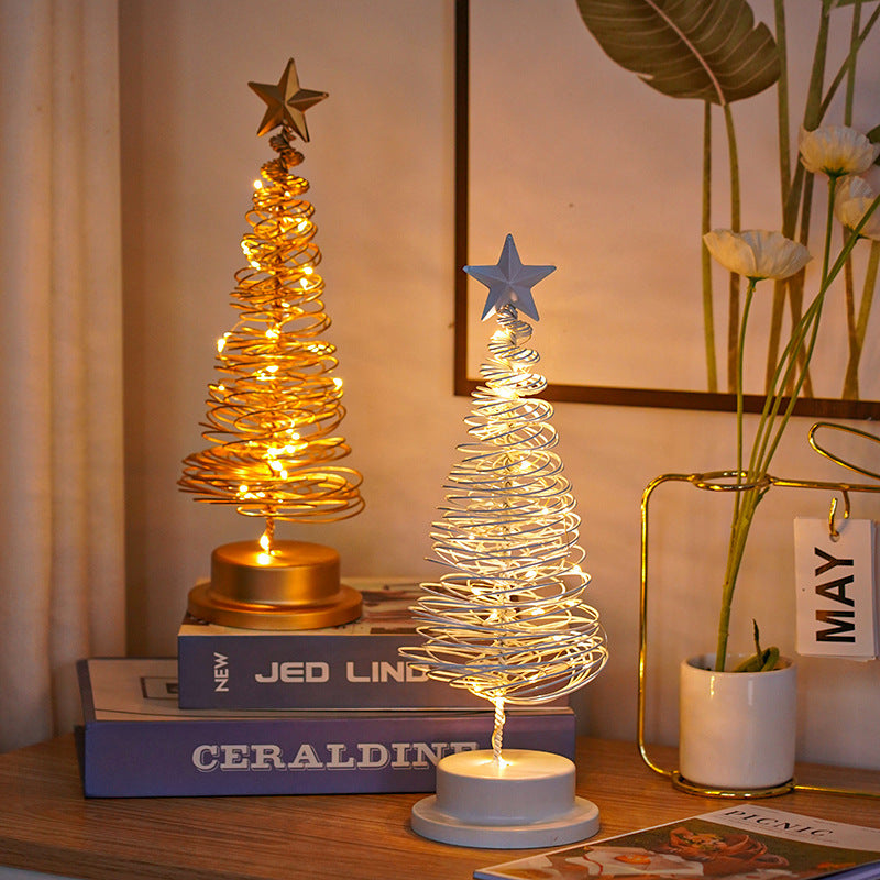 LED Christmas Tree Spiral Table Lamp – Wrought Iron Xmas Tree Night Light & Holiday Decor