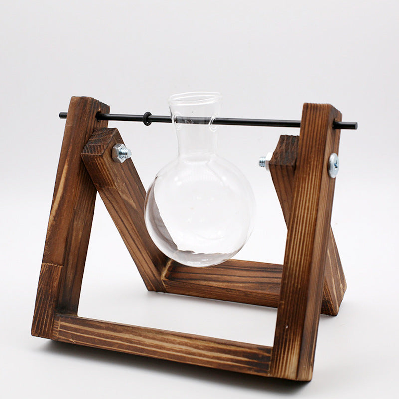 Wooden Stand Hydroponic Glass Vase