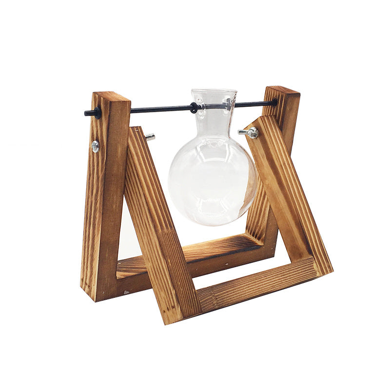 Wooden Stand Hydroponic Glass Vase