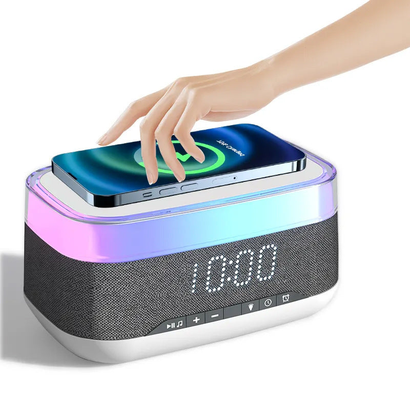 Multifunctional Alarm Clock with Bluetooth Speaker & Wireless Fast Charger | Night Light & Home Decor