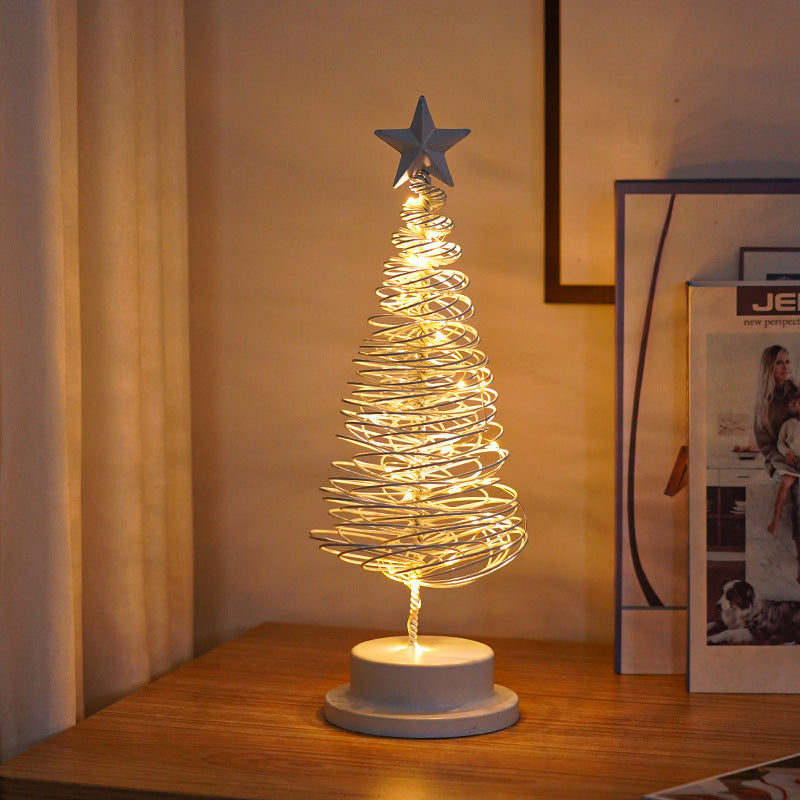 LED Christmas Tree Spiral Table Lamp – Wrought Iron Xmas Tree Night Light & Holiday Decor