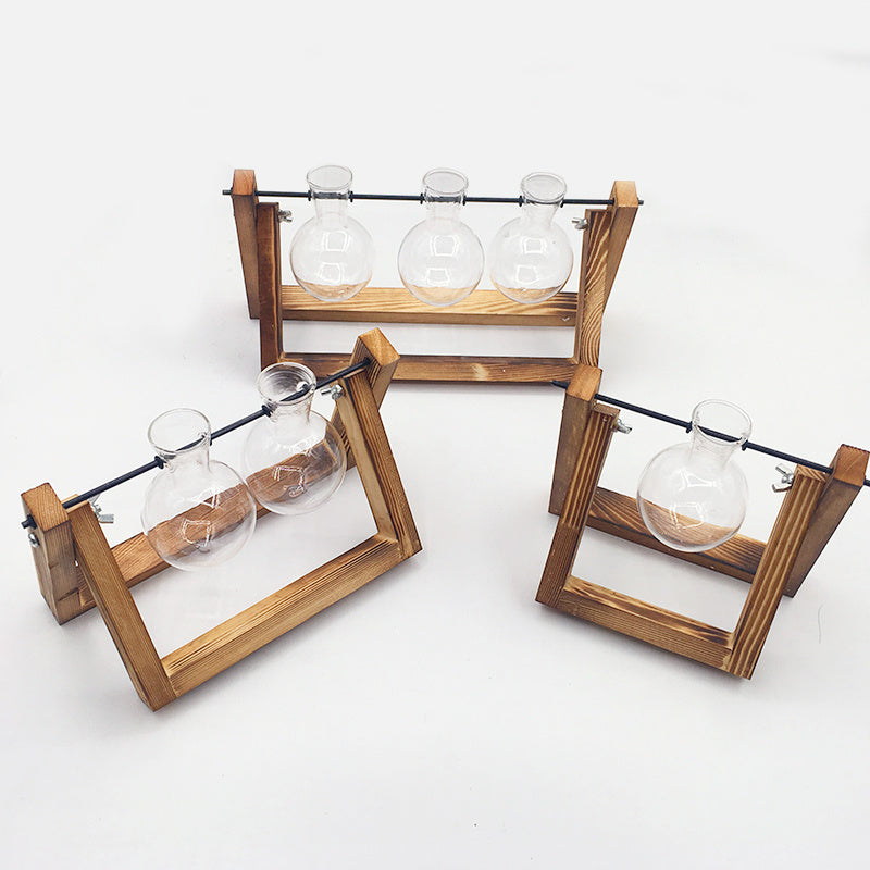 Wooden Stand Hydroponic Glass Vase
