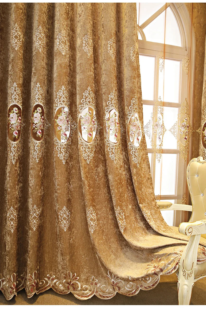 Luxury Velvet Chenille Blackout Curtains for Living Room