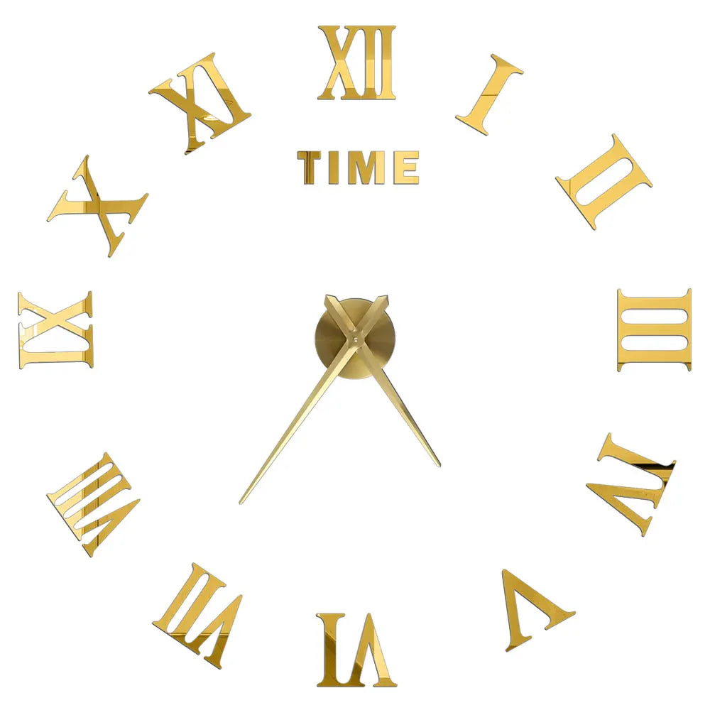 2D/3D Large Roman Numeral Acrylic Mirror Wall Clock - DIY Quartz Clock