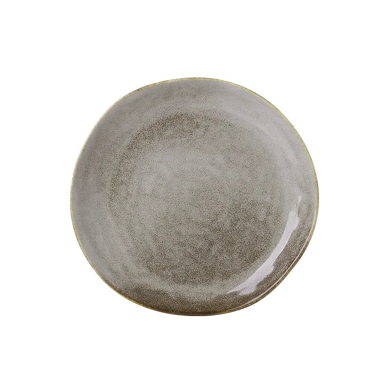Japanese Ceramic Dinner Plate & Rice Bowl Set - Retro Gray Tableware