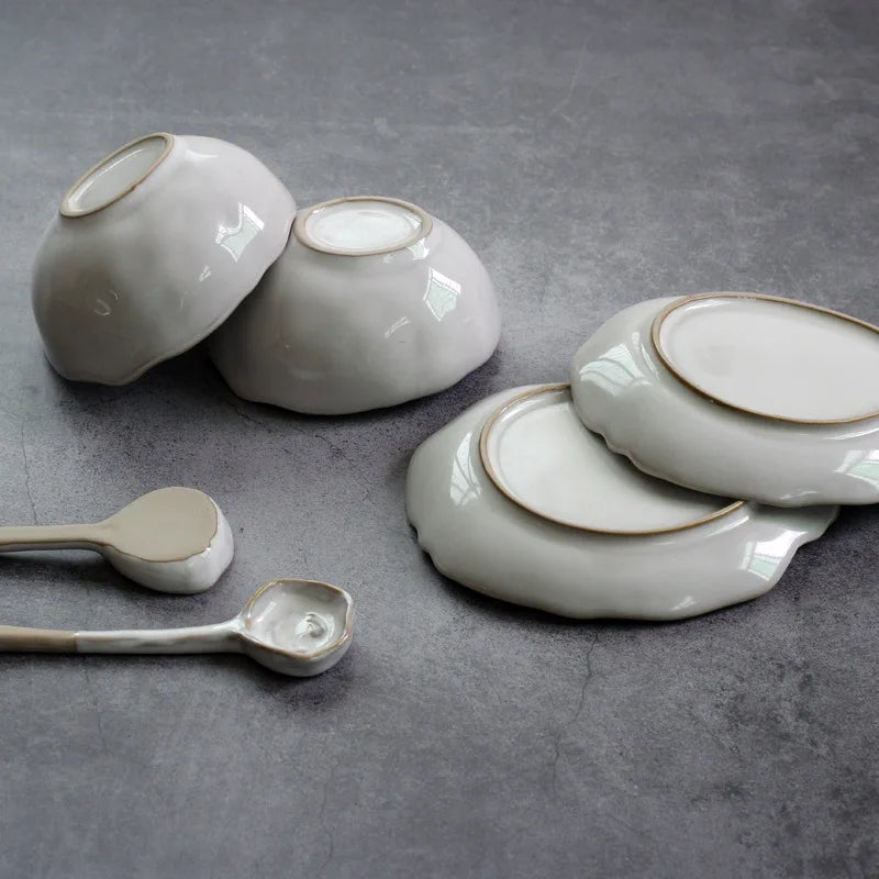 Nordic Irregular Ceramic Tableware Set - Rice Bowl, Salad Bowl, Plates