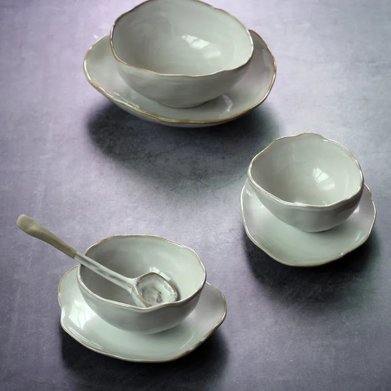 Nordic Irregular Ceramic Tableware Set - Rice Bowl, Salad Bowl, Plates