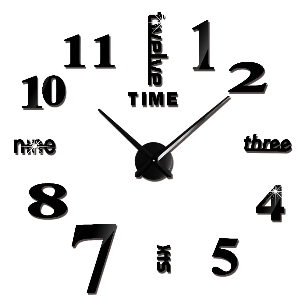 2D/3D Large Roman Numeral Acrylic Mirror Wall Clock - DIY Quartz Clock