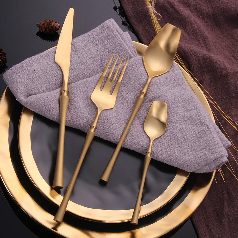 Gold Stainless Steel Cutlery Set - Modern Dinnerware for Elegant Dining
