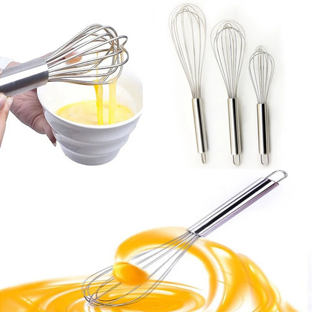 Stainless Steel Balloon Wire Whisk Set - 8/10/12 inches, Manual Egg Beater Mixer