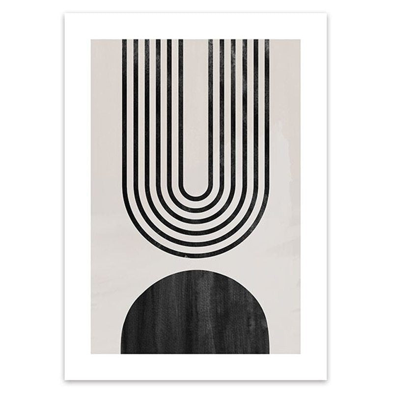 Modern Nordic Beige Black And White Abstract Geometric Poster