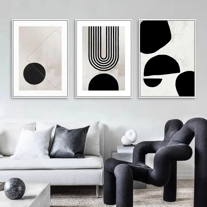 Modern Nordic Beige Black And White Abstract Geometric Poster