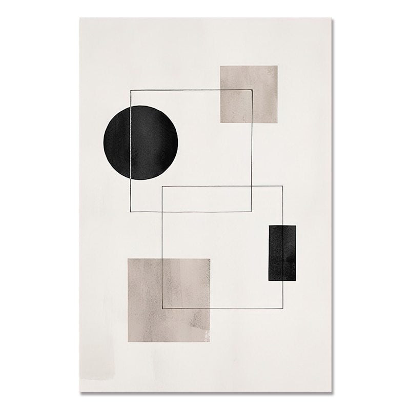 Modern Nordic Beige Black And White Abstract Geometric Poster