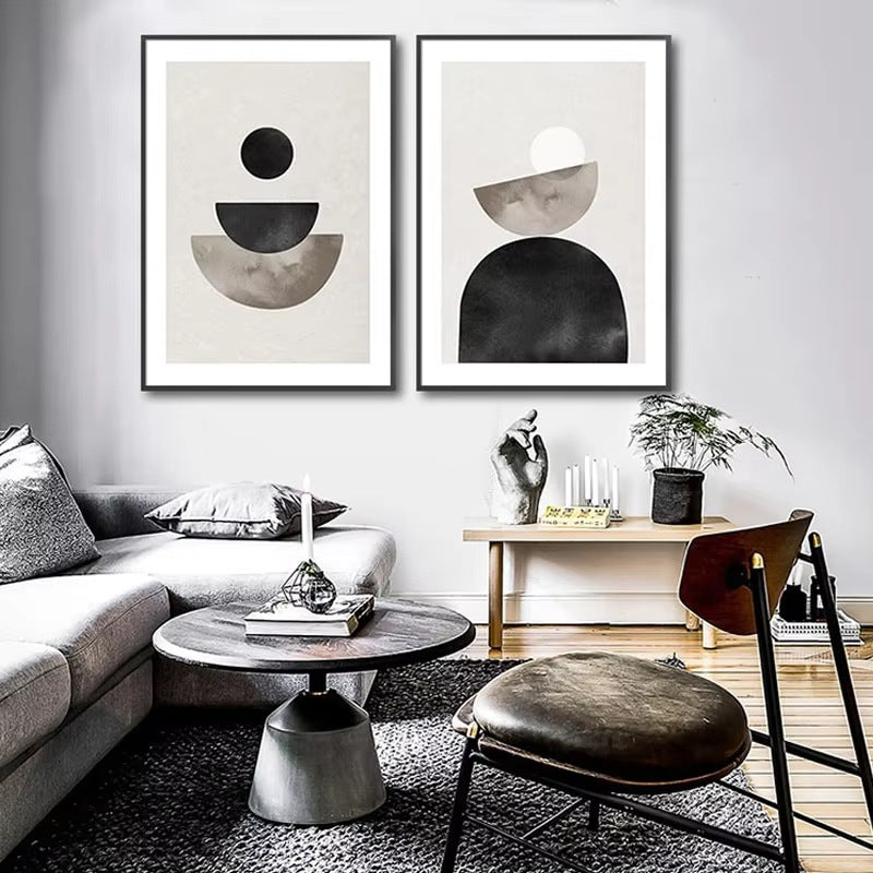 Modern Nordic Beige Black And White Abstract Geometric Poster