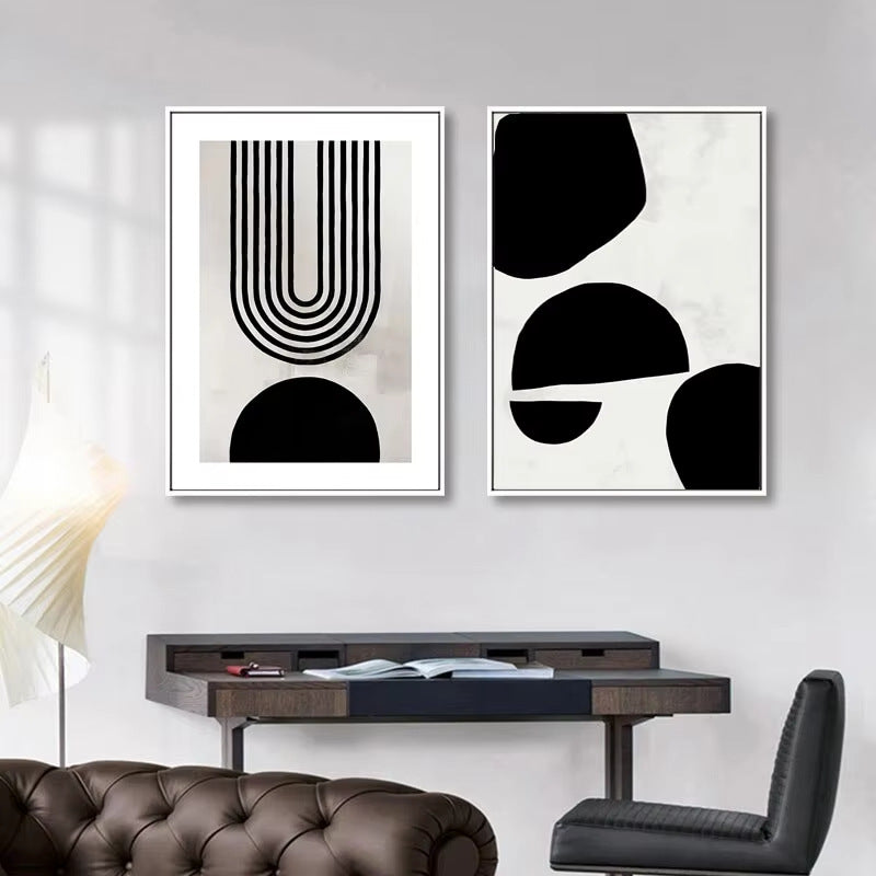 Modern Nordic Beige Black And White Abstract Geometric Poster