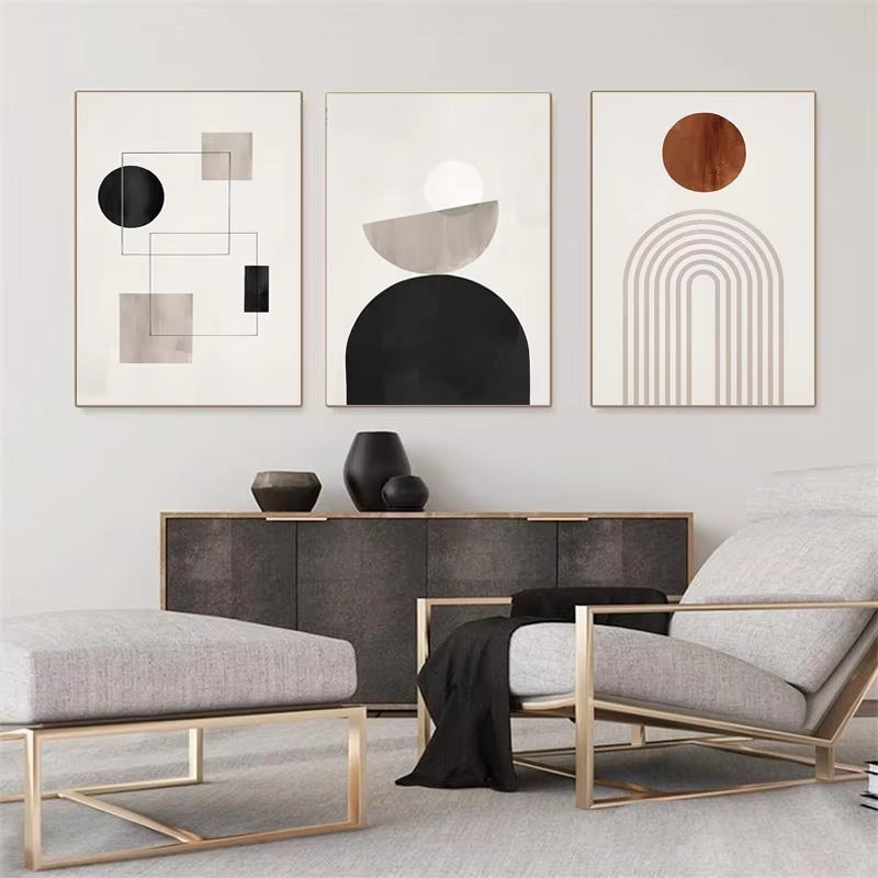 Modern Nordic Beige Black And White Abstract Geometric Poster