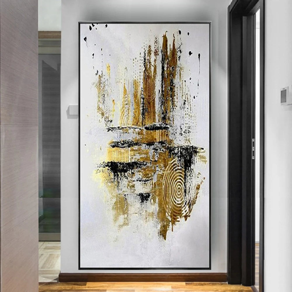 Handmade Acrylic Oil Painting on Canvas | Golden Foil Texture | Wall Art Decor