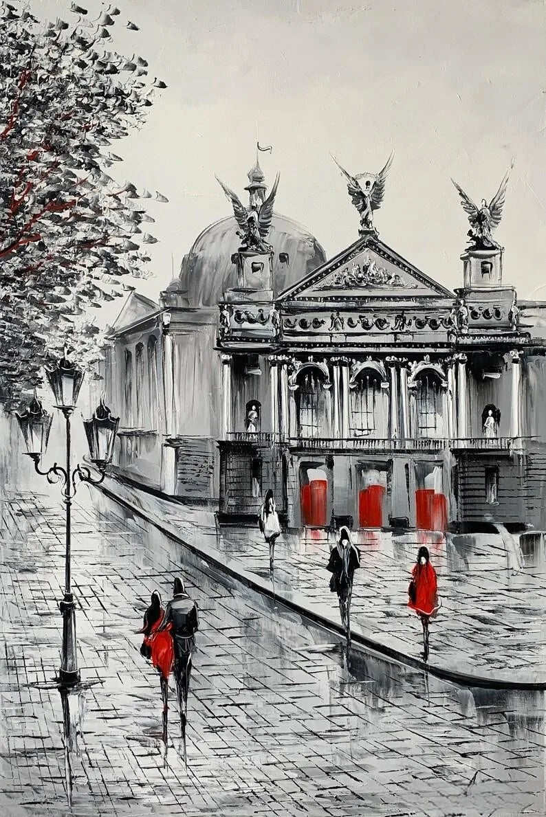 Paris Seine Street Landscape Oil Painting - Canvas Wall Art for Living Room Decor | Nordic-Style Poster Prints