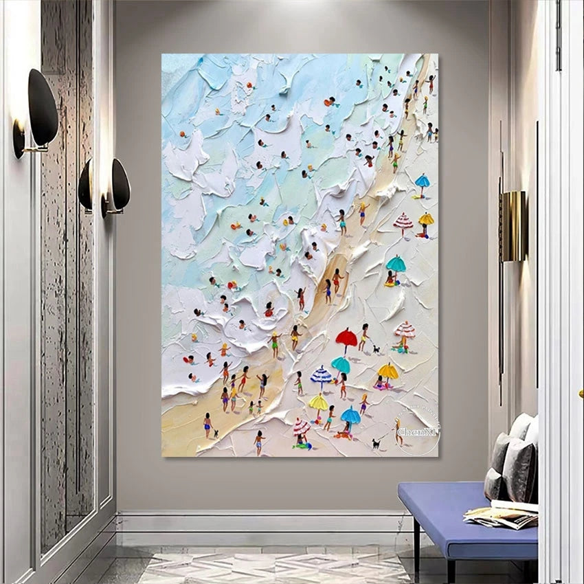 Hand-Painted Sunset on the Sea Oil Painting – Large Canvas Wall Art for Modern Home Décor (Unframed)