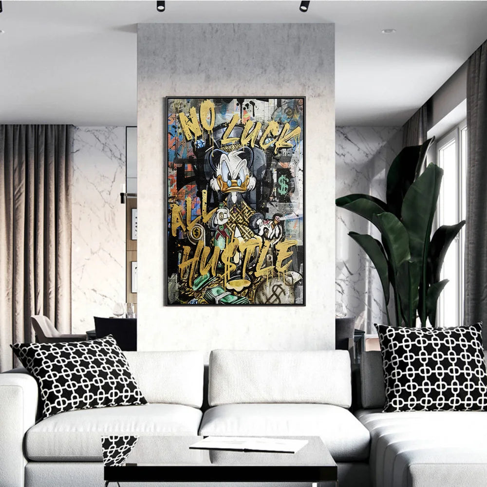 Donald Duck Hustle Graffiti Art Canvas Poster - Disney Street Art