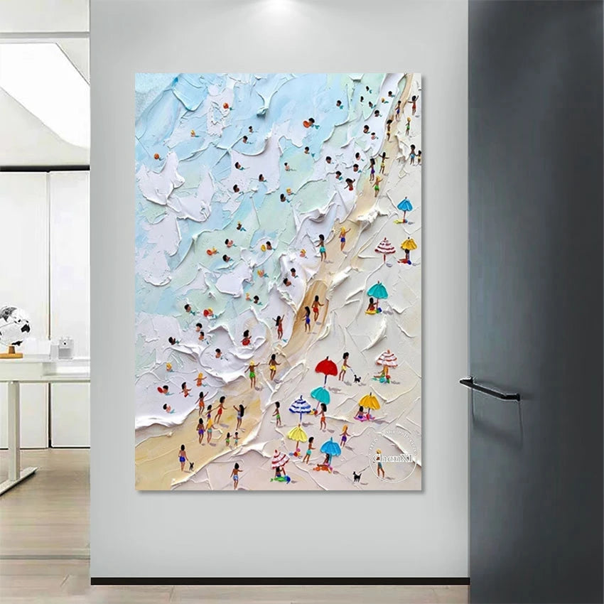 Hand-Painted Sunset on the Sea Oil Painting – Large Canvas Wall Art for Modern Home Décor (Unframed)