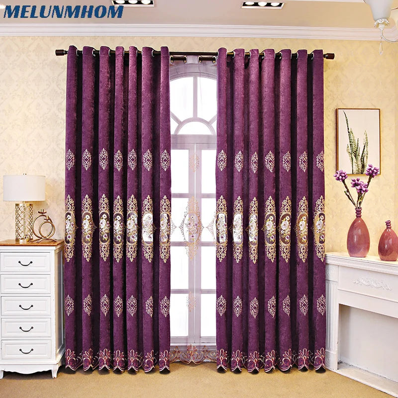 Luxury Velvet Chenille Blackout Curtains for Living Room
