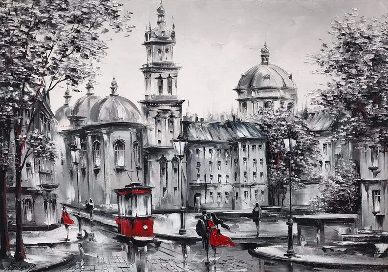 Paris Seine Street Landscape Oil Painting - Canvas Wall Art for Living Room Decor | Nordic-Style Poster Prints