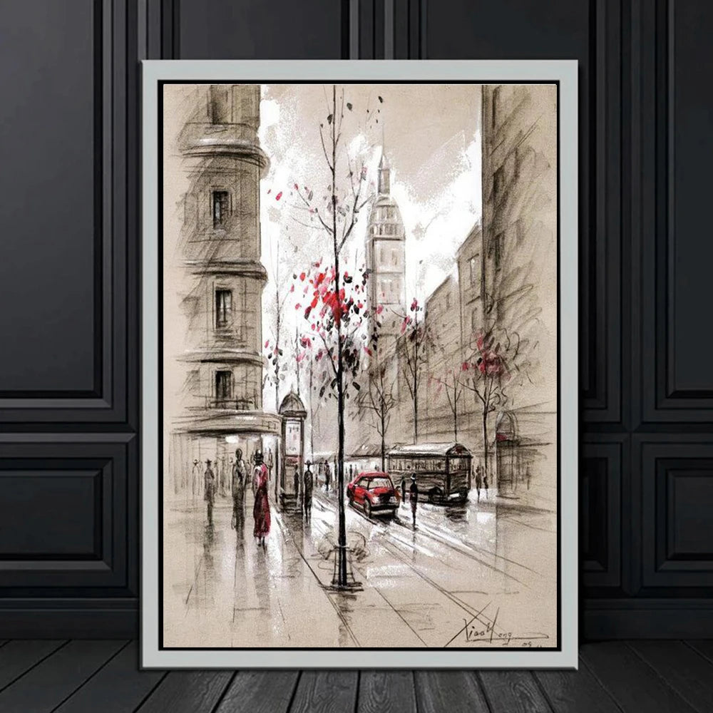 Paris Seine Street Landscape Oil Painting - Canvas Wall Art for Living Room Decor | Nordic-Style Poster Prints