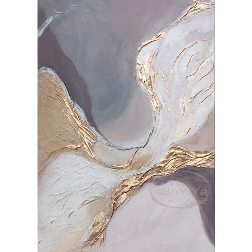 Handmade Acrylic Oil Painting on Canvas | Golden Foil Texture | Wall Art Decor