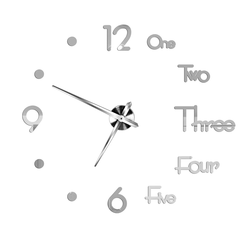 2D/3D Large Roman Numeral Acrylic Mirror Wall Clock - DIY Quartz Clock