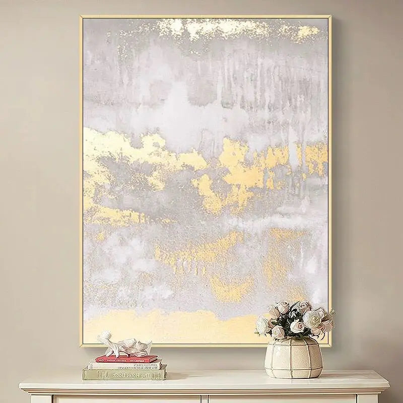 Handmade Acrylic Oil Painting on Canvas | Golden Foil Texture | Wall Art Decor