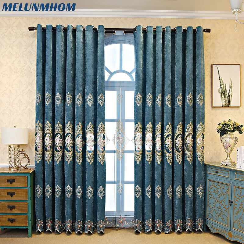 Luxury Velvet Chenille Blackout Curtains for Living Room