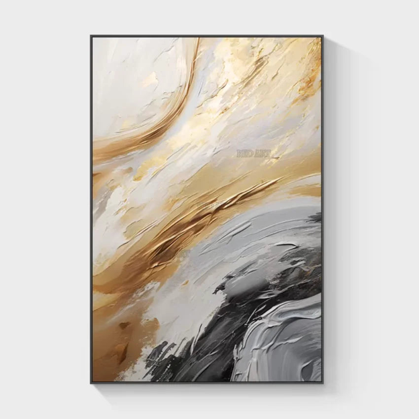 Golden Color Abstract Oil Painting | Hand-Painted Canvas Wall Art