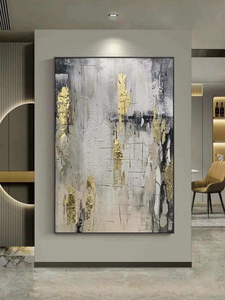 Handmade Acrylic Oil Painting on Canvas | Golden Foil Texture | Wall Art Decor
