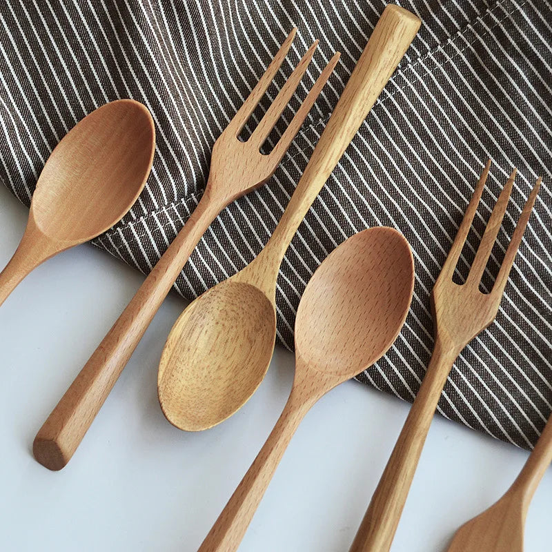 Eco-Friendly Natural Wooden Spoon Set - Portable Dinnerware