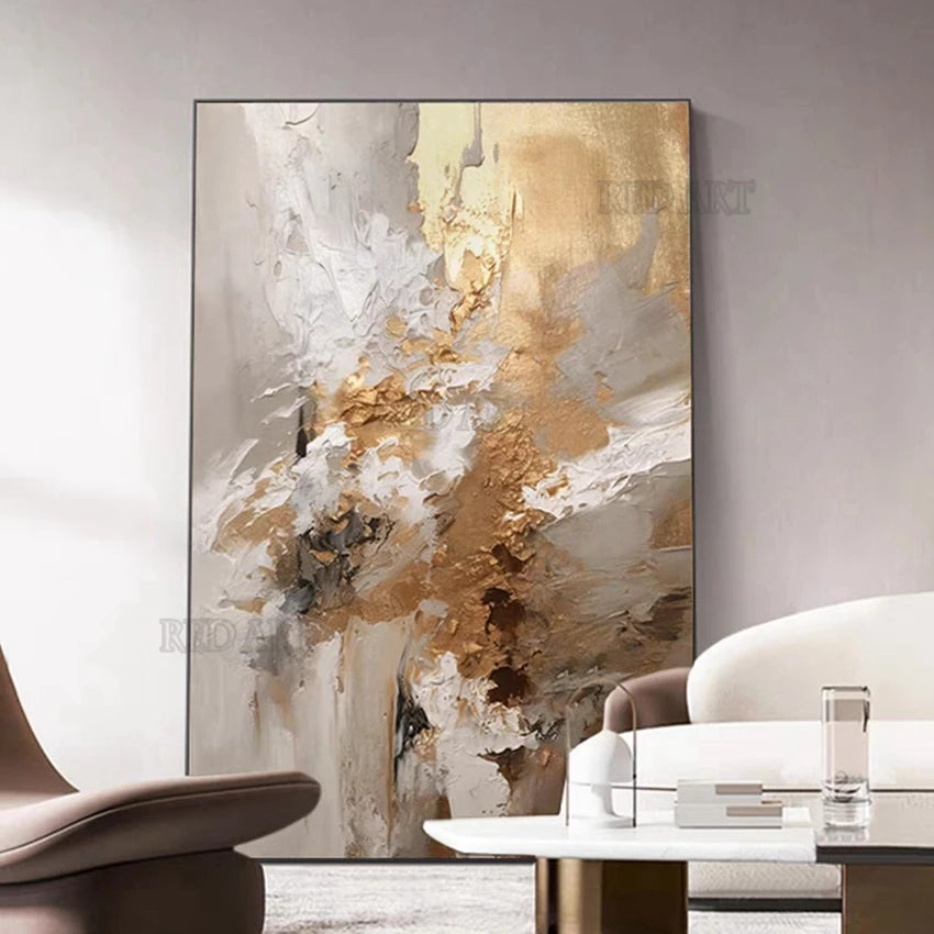 Golden Color Abstract Oil Painting | Hand-Painted Canvas Wall Art
