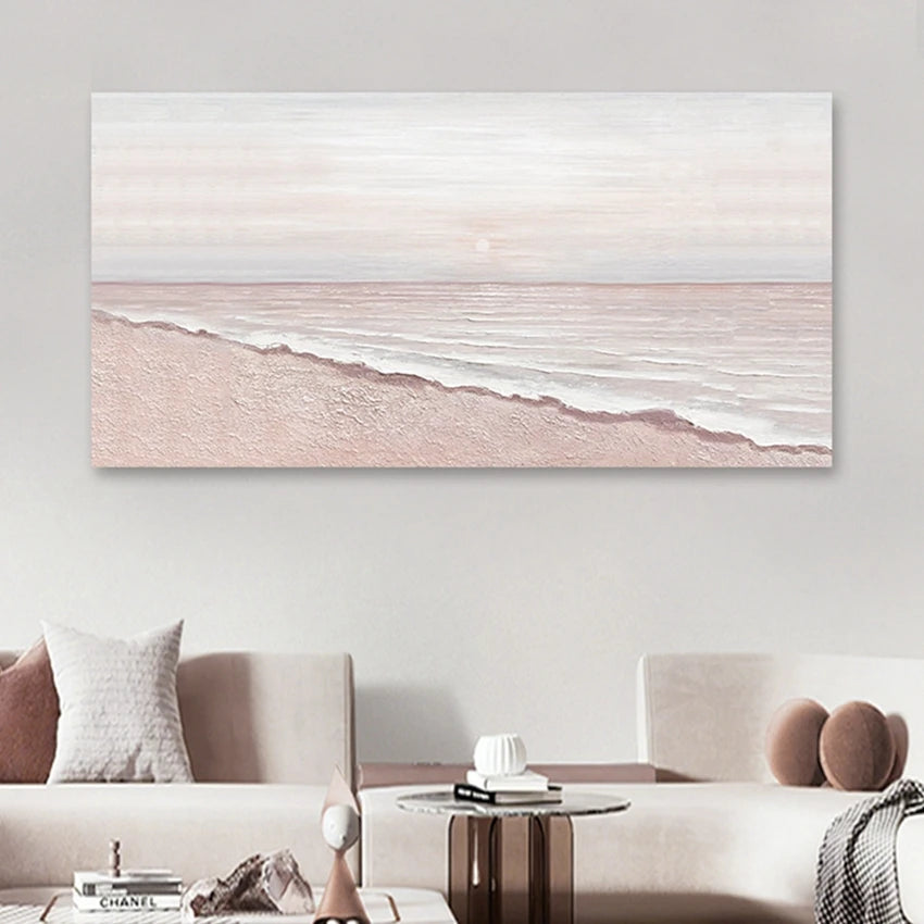 Hand-Painted Sunset on the Sea Oil Painting – Large Canvas Wall Art for Modern Home Décor (Unframed)