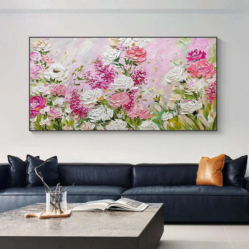 Handmade Large Abstract Flower Oil Painting | Modern Wall Art Canvas for Living Room Decor