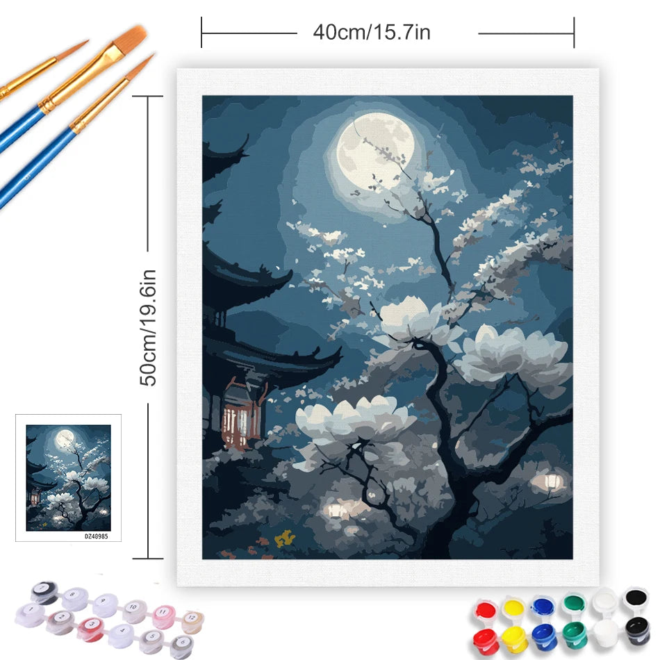 GATYZTORY Moonlight DIY Painting By Numbers Kit | Landscape Oil Painting